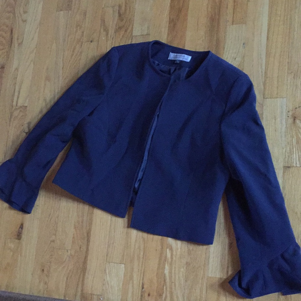 Elie Tahari Arthur S. Levine navy/ruffled sleeves